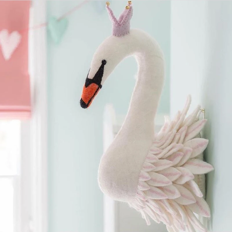 Plush Nordic Toy Animal Head Macrame Wall Hanging Decor Animal Swan Stuffed Baby Bedroom Girl Room Home Decoration for Children