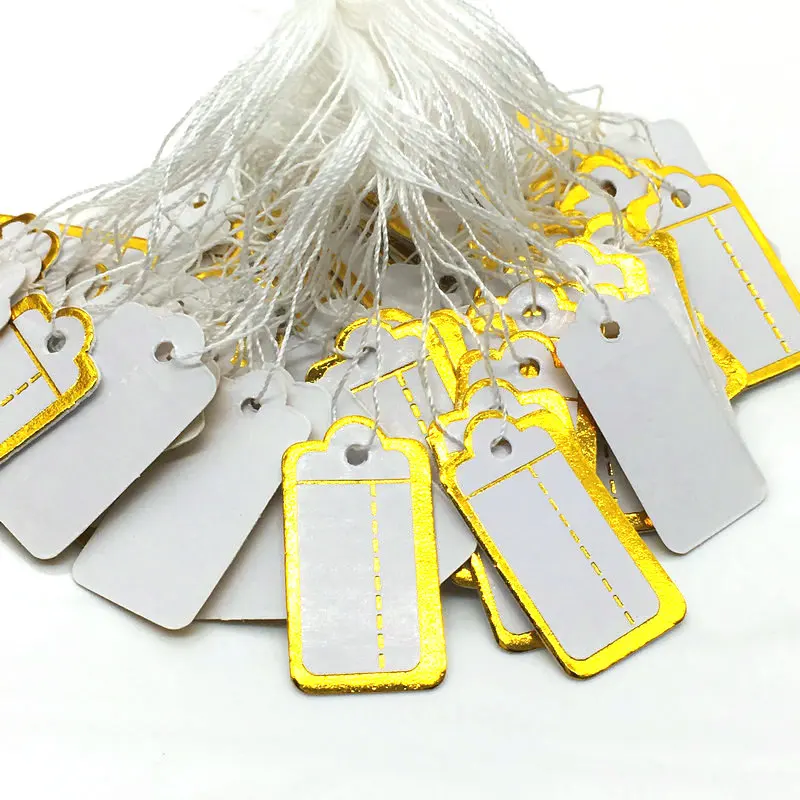 1000PCS  Jewelry String Cord Price Tags Custom Printing Blank Label Gold Silver Display Accessories 22x10mm Free Shipping