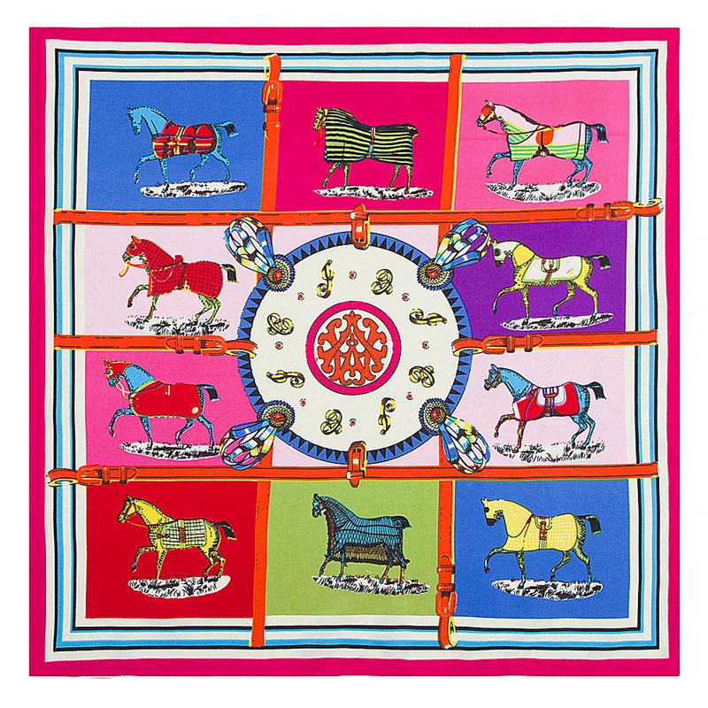 Horse Printed Handkerchief Luxury Brand Bag Scarf Women's Headscarf Fashion Hair Band Wrist Towel Square Scarf Beach Shawl ML10