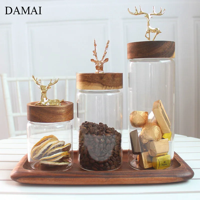 

Golden Elk Glass Jars with Lid Decorative Candy Glass Bottle Dried Fruit Snacks Storage Jar Grain Dispenser Kitchen Organizer