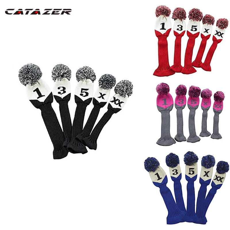 Catazer Knitted Golf Club Head Covers Woods Driver Fairway Hybrid Head Cover 1 3 4 5 for Men Women Kids Sold in Separate