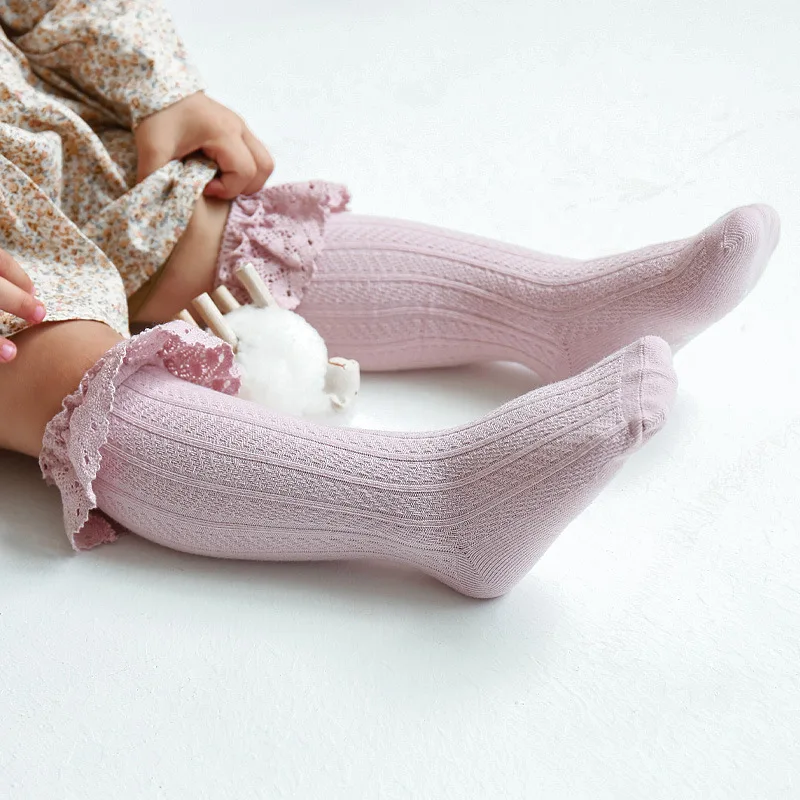 New Lace Flower Baby Socks Cotton Kids Toddlers Girls Knee High Long Socks Princess Infant Children Socks For 0-3 Years Old