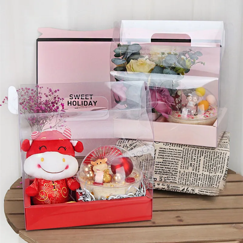 1pcs High quality handmade DIY gift packaging box open clear window red pink baking decoration dessert boxes party supplies