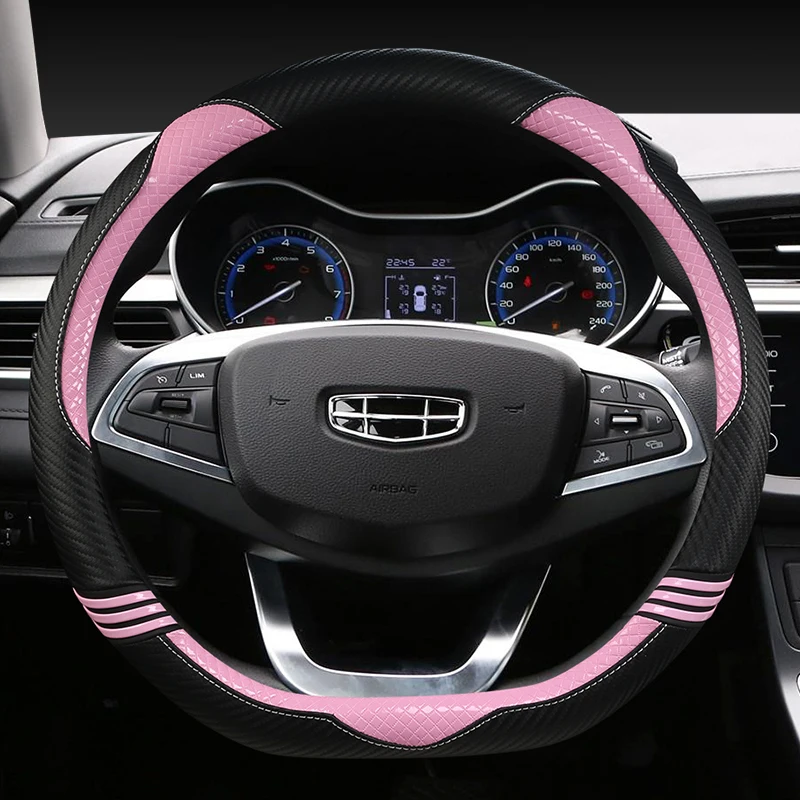 D Shape Steering Wheel Cover PU Leather for Geely Atlas Emgrand EC7 Coolray VW Golf 7 Hyundai Santa fe 2014-2020