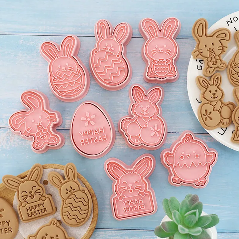 

8Pcs/set Easter Plastic Cookie Cutter Rabbit Egg Biscuit Cutter 3D Cartoon Bunny Molds Baking Tools Easter Party DIY Decoration