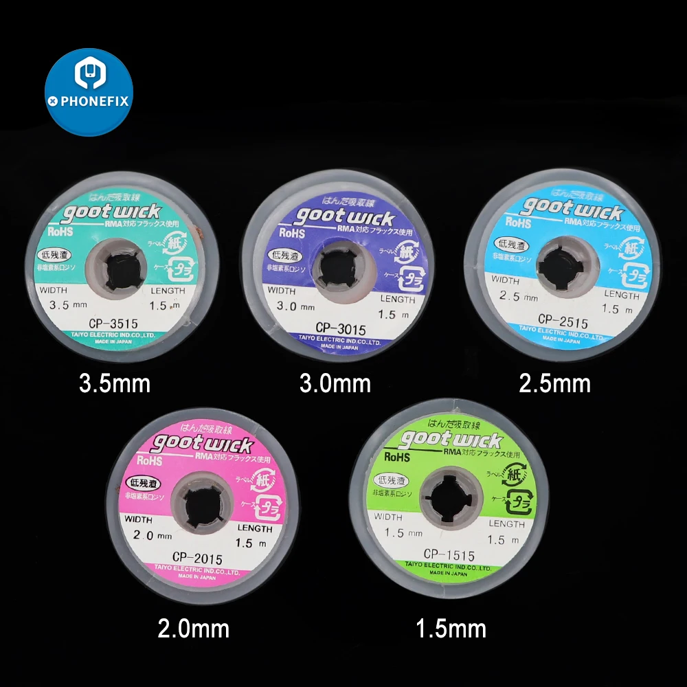 Desoldering trança removedor de solda wick 1.5-3.5mm 1.5m fio que suga a linha de absorção da lata para a ferramenta de reparo do telefone móvel