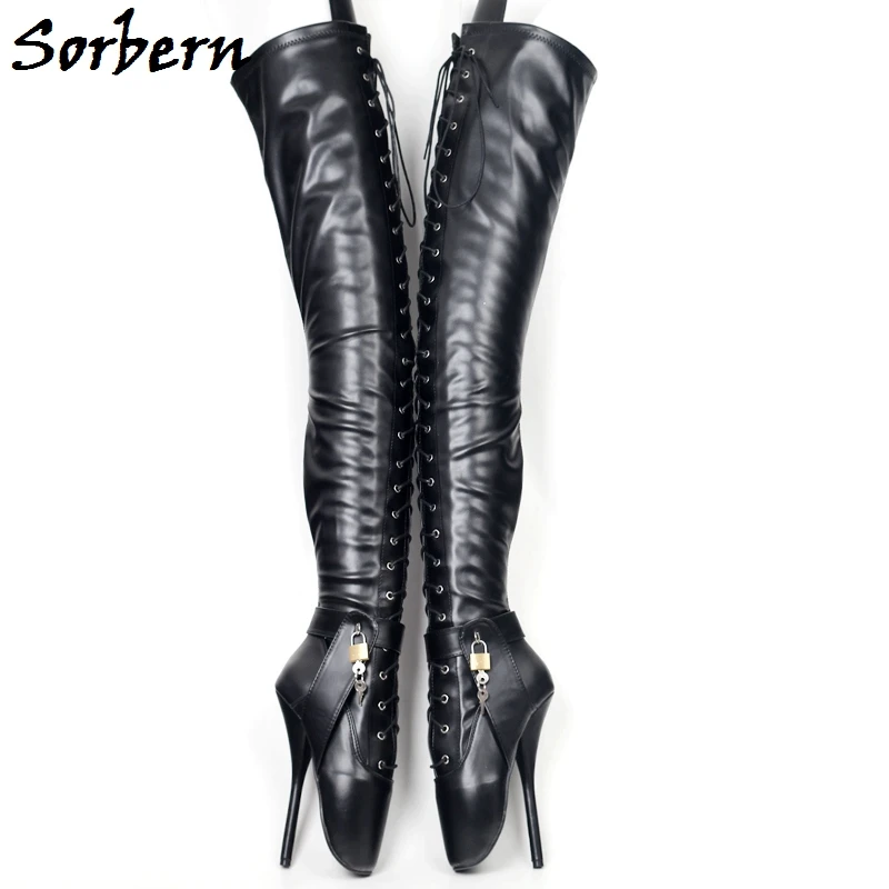 Sorbern Custom Crotch Thigh High Boots Unisex Ballet High Heels Lockable Ankle Straps Drag Queen BDSM Boots EXtreme Long