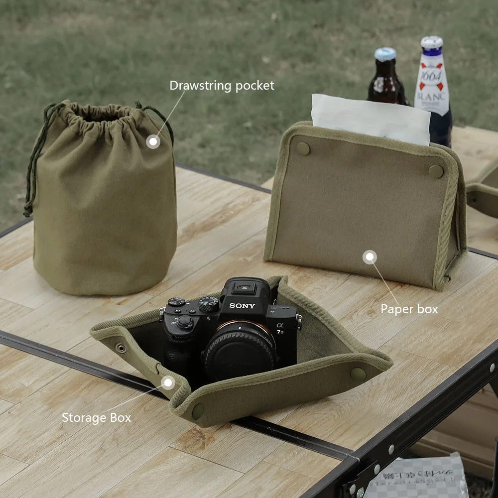 Tactical Portable Camping Household Paper Pumping Box Tissue Storage Box Canvas Desktop Tissue Box Car Living Room Pumping Box