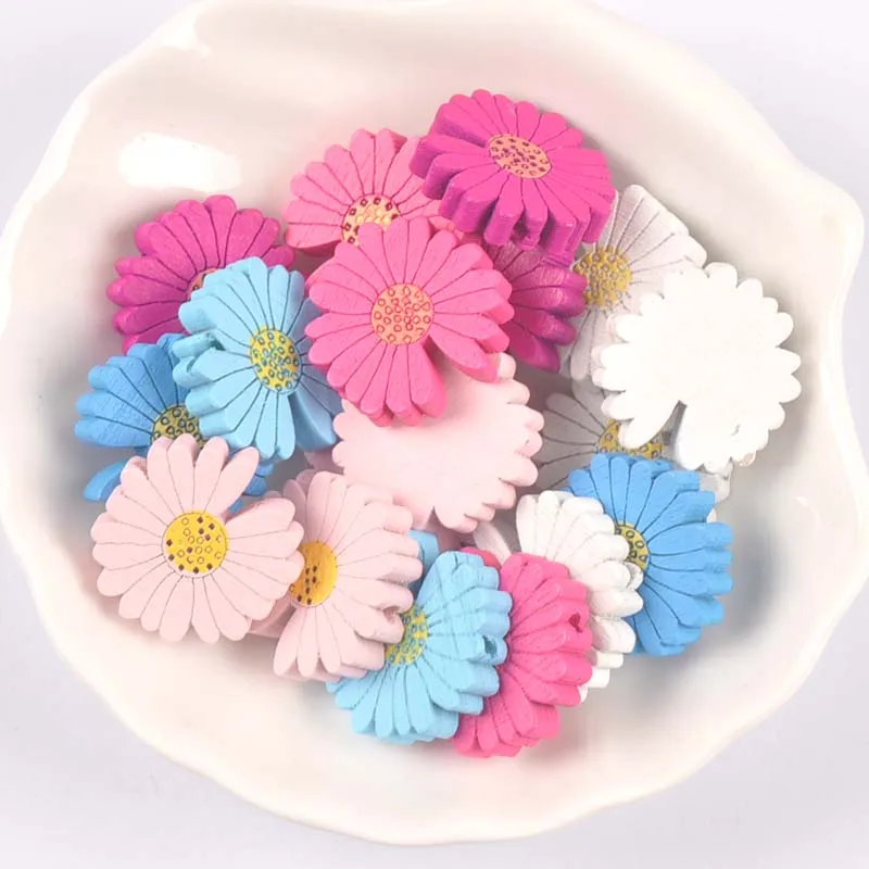 25pcs Mixed color Chrysanthemum Wooden Spacer Beads For DIY Jewelry making For Pacifier Clip Accessories 21.5mm MT2238