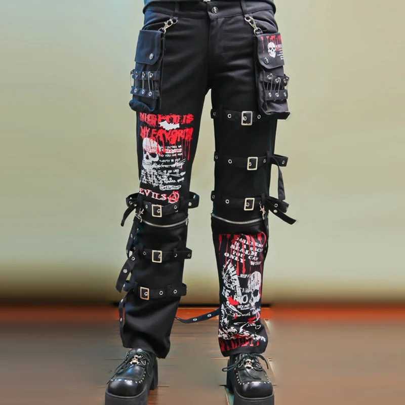 Womens Kill Matt Rivet Bandage Jeans y2k Jeans for Mens Skull Pattern Gothic Punk Kill Matt Rock Graffiti y2k pants men