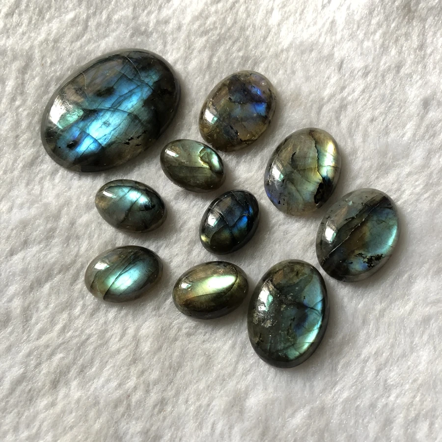 Wholesale 2pcs Strong Blue Flash Labradorite Bead Cabochon 11x14mm  13x18mm 18x25mm 22x30mm Oval Gem Stone Bead Ring face