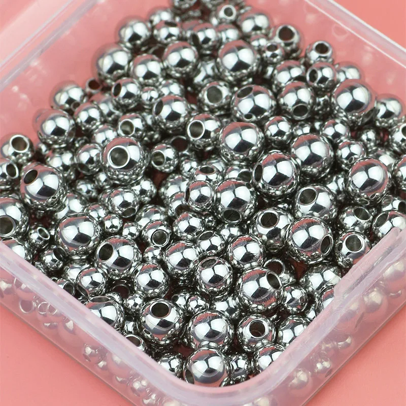 DIY Kit Set Box Round Stainless Steel 3/4/5/6mm 300pcs Metal Spacer Loose Beads for Jewelry Making Bracelet Necklace Accessories