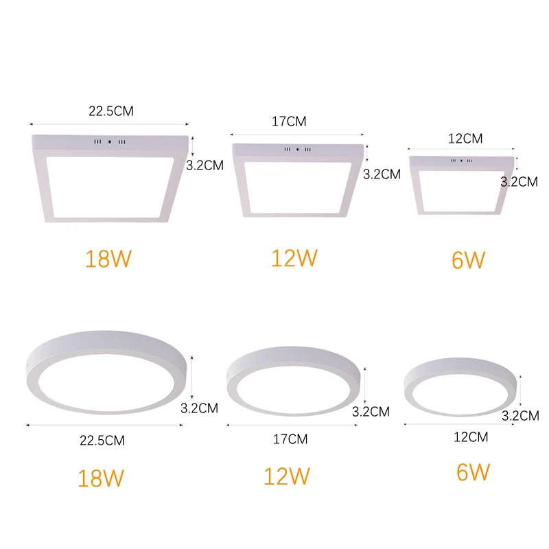 1PCS LED surface mounted downlight square round ultra-thin energy-saving ceiling light 6W 12W 18W AC85-265V