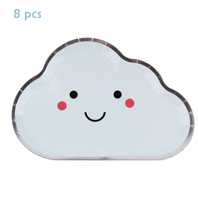 8Pc / Set Cloud Theme Party Tableware Expression Theme Disposable Tableware Plate  Holiday  Party  Light  Green  Party  Supplies