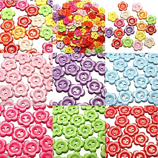 1500pcs bulk 10mm- 15mm Resin Buttons Mixed Color Flower Sewing Button 2 holes Round