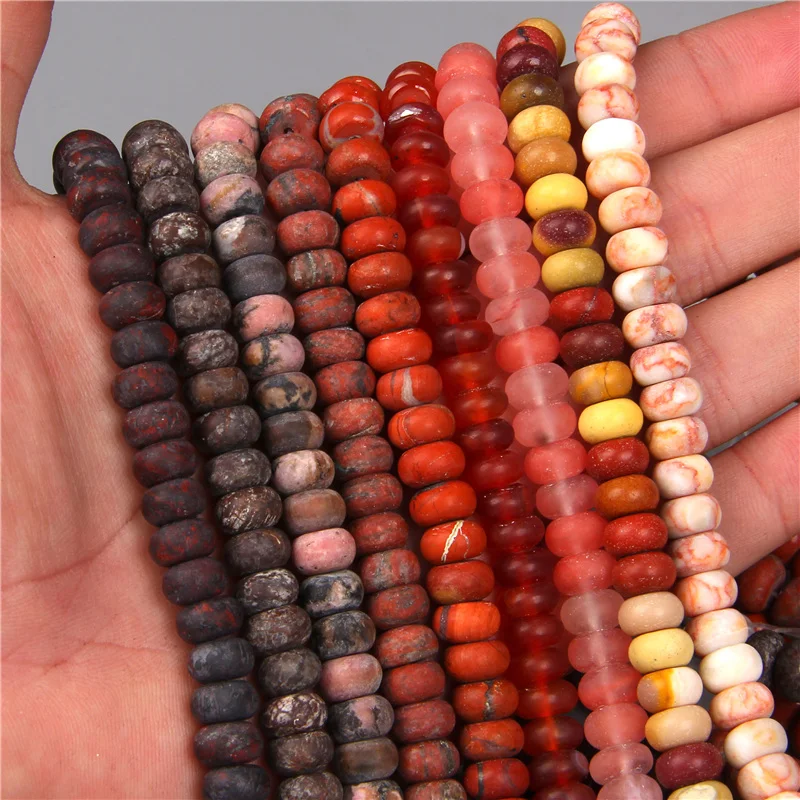 Natural Matte Jaspers Stone Bead Frosted Amazonite Agates Turquoises Rondelle Shape Spacer Beads For Jewelry Making DIY Bracelet