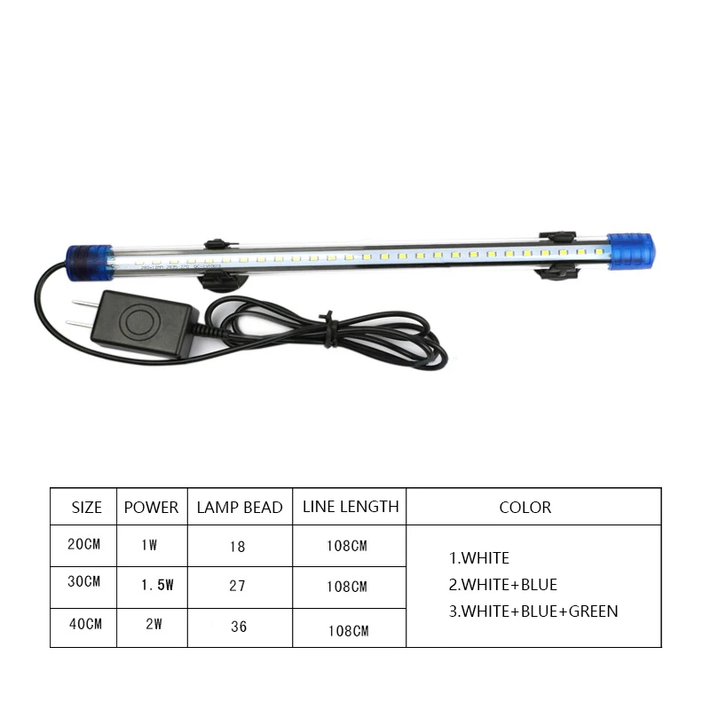 DONWEI 20CM 30CM 40CM LED Underwater Light Waterproof Submersible Lamp for Fish Tank Aquarium Home Decoration Lights