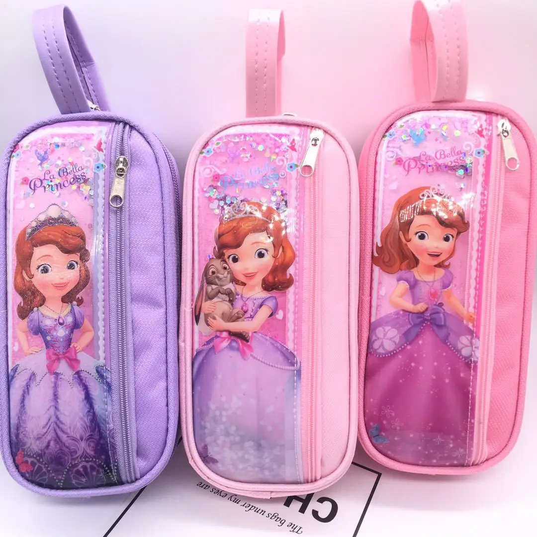 Disney pencil case large-capacity storage bag Korean cosmetic bag cartoon portable Sophie quicksand cute pencil box gift