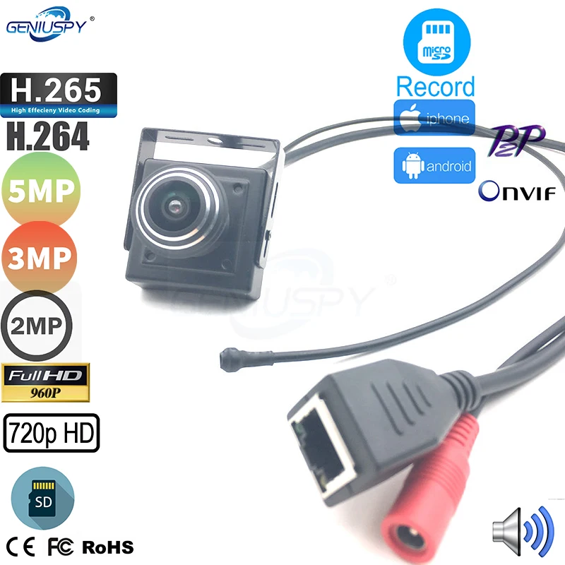 

1.66mm Fisheye Lens Audio Video Camera 720P 960P 2MP 3MP 5MP HD Wide Angle Mini IP Camera TF Card Slot Microphone For Covert USE