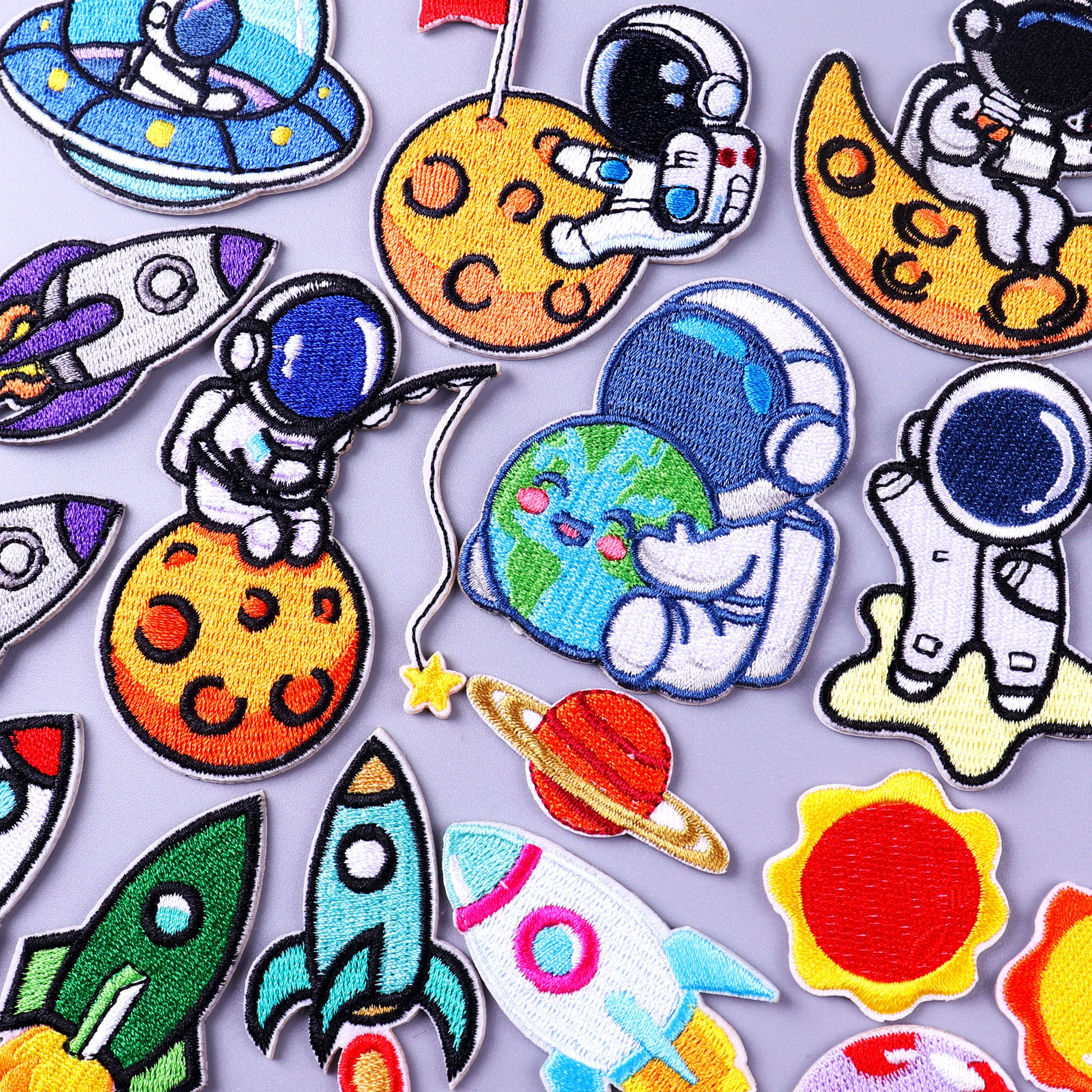 Cartoon Space Astronaut Embroidery Stickers Rocket Patch For Clothing Clothing Accessories Handmade Cloth Stickers Self-adhesive