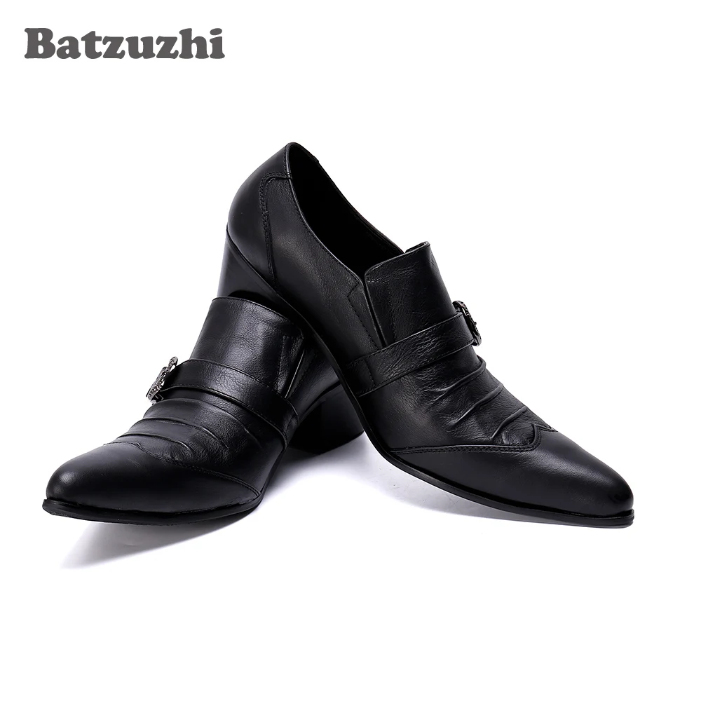 Batzuzhi  Black Business Oxfords Men Handmade Men Leather Dress Shoes Pointed Toe Slip On Chaussures Hommes ! Big Size US6-US12