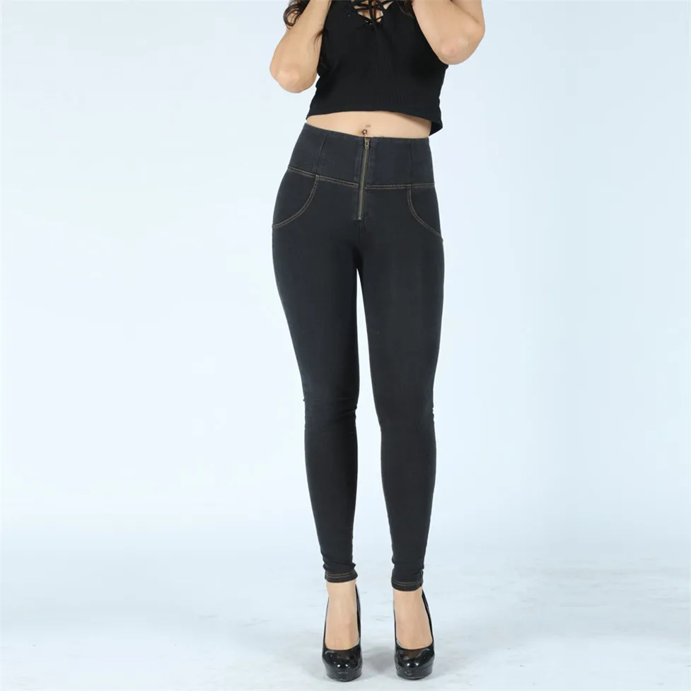 Shascullfites-Jean Slim Super Skinny pour Femme, Taille Haute, Compression, Noir