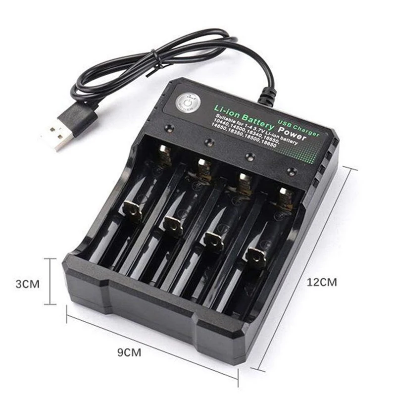 4 Slot Battery Charger for Rechargeable Batteries 3.7V Li-ion 18650 14500 16340 10440 Universal Multi-function USB Charger