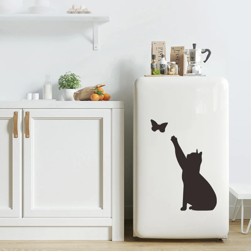 Creative Kitten Butterfly Wall Sticker Living Room Bedroom Background Decoration Cupboard Wallpaper Cute Cat Stickers Home Decor