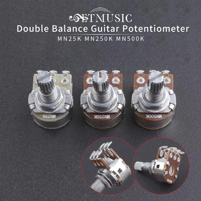 10PCS 18mm Shaft Dual Deck MN25 MN250 MN500K Blend Balance Pickups Potentiometer Guitar Parts