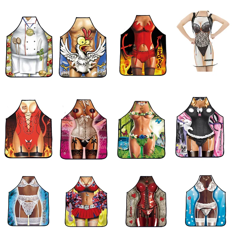 

26 Colors Funny Aprons Sexy Kitchen Dinner Party Baking For Xmas Woman Muscle Man Delantales BBQ Party Cartoon Delantal Cocina