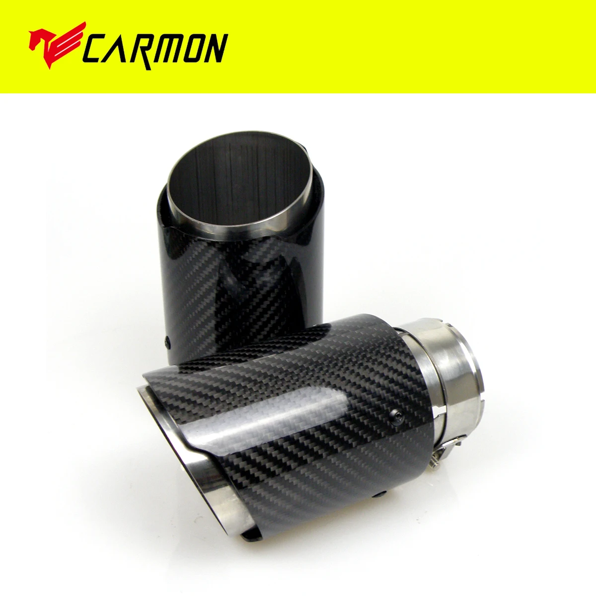 1PCS Car Universal Glossy Carbon Fiber + 304 Stainless Steel Car Carbon Fiber Exhaust Muffler Tip Tail End Pipe Without Logo