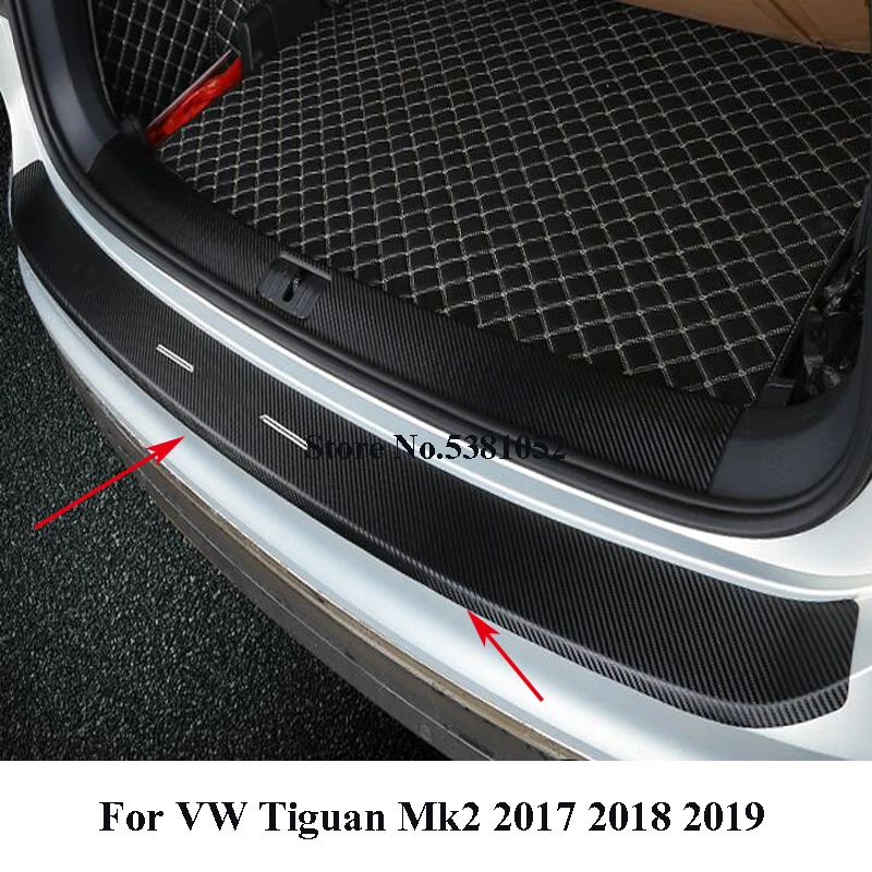 For VW TIGUAN MK2 2017 2018 2019 2020 2021 Carbon Fiber PU Leather Rear Bumper Protector Plate Cover Trim Accessories