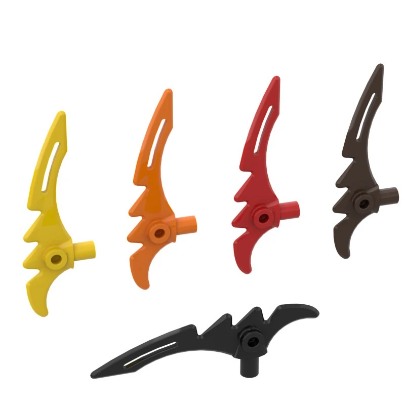 10Pcs MOC 98141 Weapon Scythe Crescent Blade Serrated with Bar Brick Parts Building Blocks Particle DIY Kids Toy Birthdays Gift