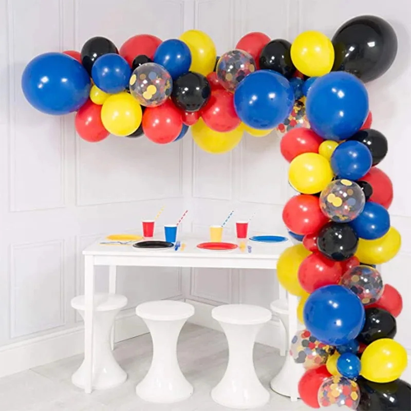 110Pcs/set Hero Themed Party Decor Red Blue Yellow Black Confetti Balloons Arch Garland for Baby Shower Birthday Party Supplies