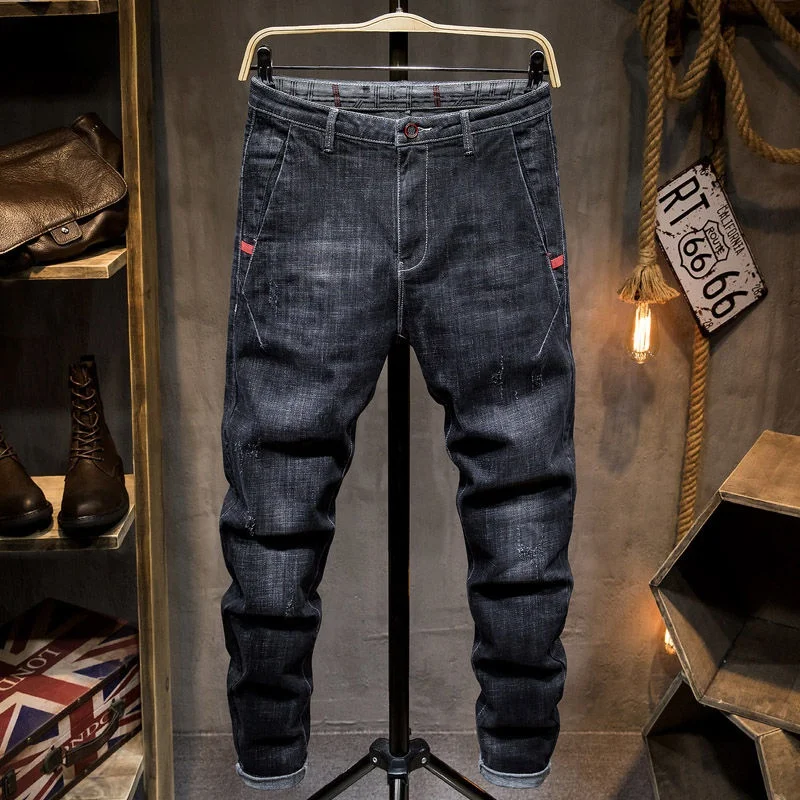 

Новинка весна-осень мужские джинсы тонкие эластичные брендовые модные уличные брюки Классические Стильные хлопковые джинсовые брюки Y804