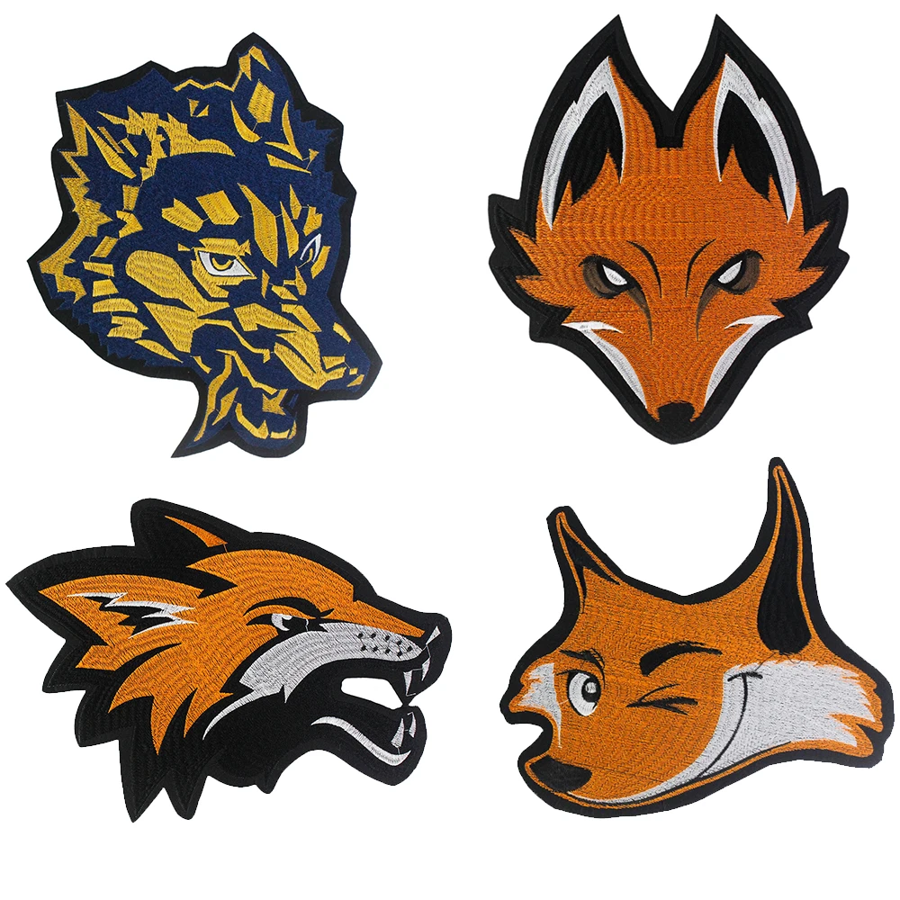 Foxes-Embroidery Dragon and Wolf Dog Patches, Iron on Badge, DIY Clothes Stickers, Decorative Appliques, 1 PC, P2232