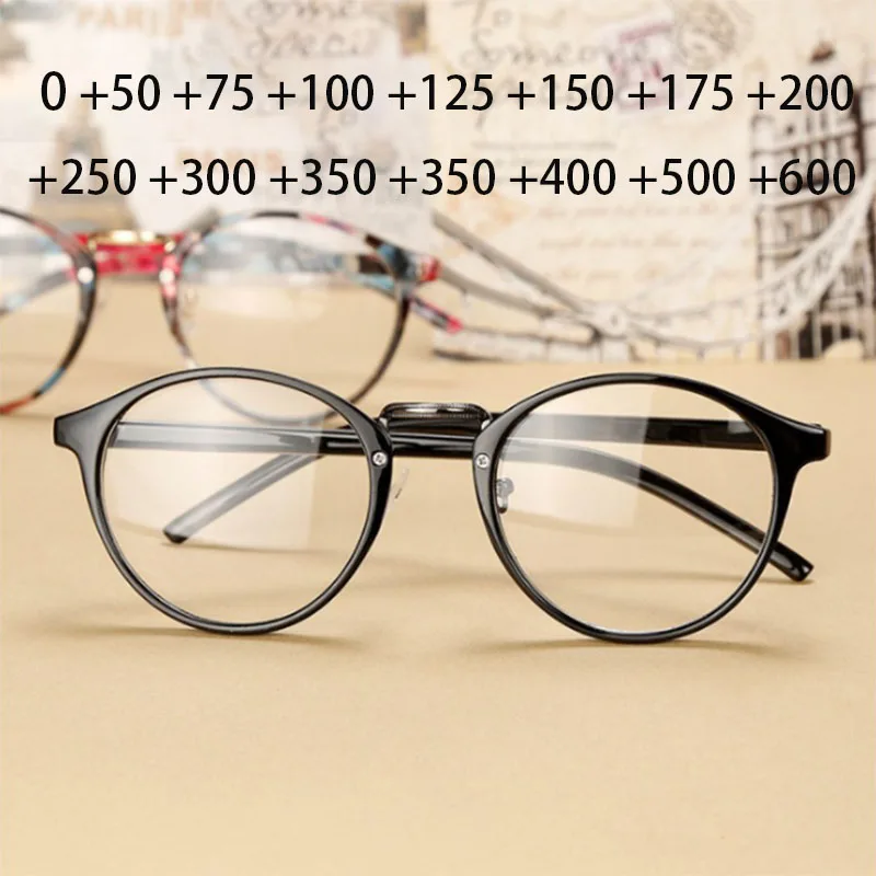 Plastic Design Retro Round Frames Reading Glasses Men Women Optical Glasses Unisex Eyewear +50 +75 +100 +150 +200 +250 To +600