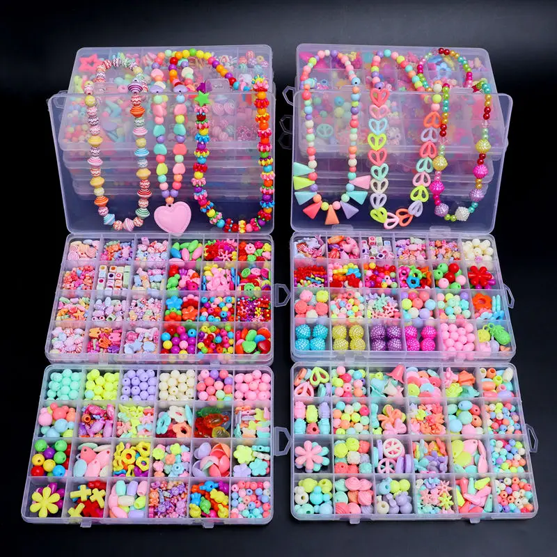 Jouet perlé fait à la main pour enfants, bricolage, perles d'espacement créatives, artisanat, bracelet exécutif, collier, kit de bijoux, cadeau jouet pour fille, 1000 pièces