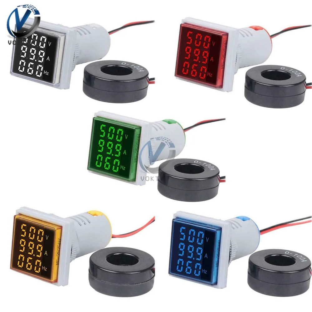 3 in 1 Digital Voltmeter Ammeter HZ Hertz Frequency Meter 22mm Square Panel Current Voltage Indicator Tester 22mm Signal Light