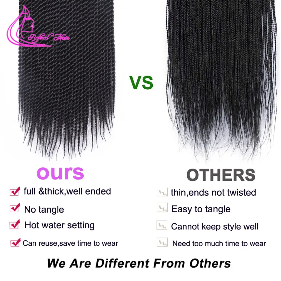 Hand Made Senegalese Twist Crochet Braids Ombre Black Brown Burg Red Synthetic Hair Extensions for Black Woman Girls 30Roots/pc