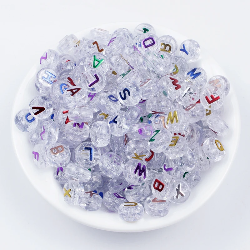 

50Pcs Transparent Mixed Letter Acrylic Beads With Color Letters Flat Round Alphabet Loose Beads For Jewelry Making DIY Bracelet