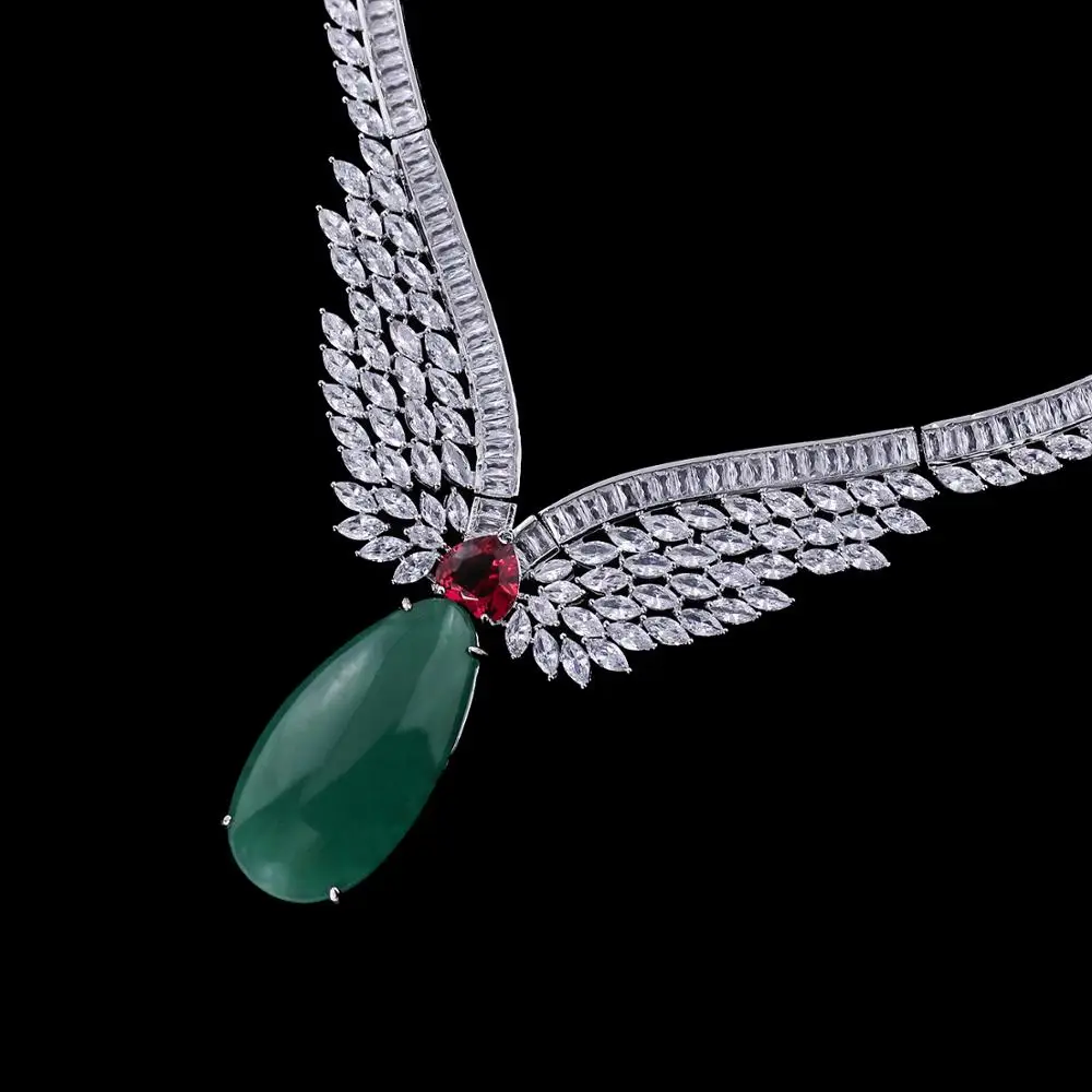 أجنحة كامل زركون الزفاف الزفاف قلادة طقم من الحلقان أعلى جودة النساء حفلة موسيقية مجموعات مجوهرات CN10245