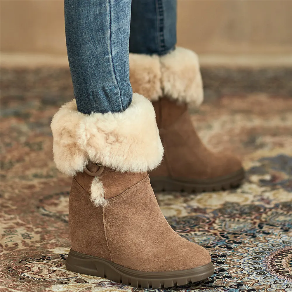 

High Top Fashion Sneakers Women Genuine Leather High Heel Snow Boots Female Winter Warm Fur Platform Pumps Shoes Casual Shoes