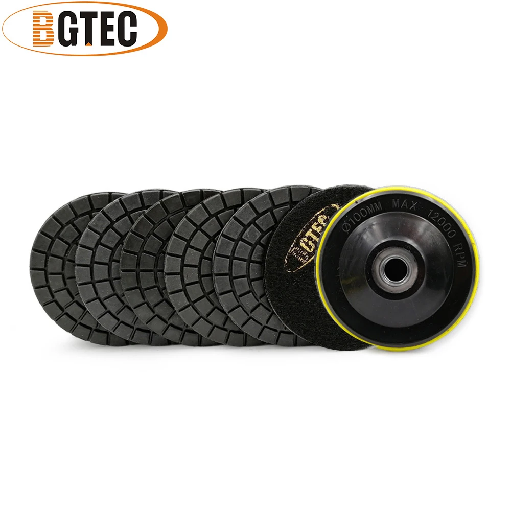 

BGTEC 4inch 6pcs #B-BUFF Professional diamond flexible polishing pad with M14 plastic backer 100mm Artificial Stone sanding disc