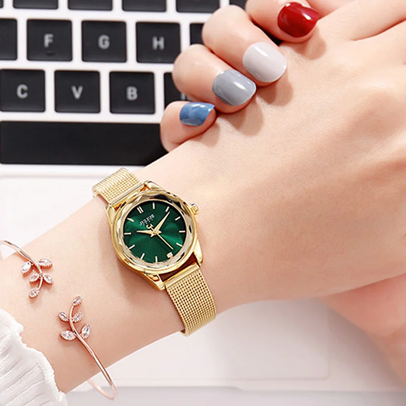 Top Women\'s Watch Japan Quartz Hours Fine Fashion Woman Clock Bracelet Stainless Steel Simple Birthday Girl\'s Gift Julius Box