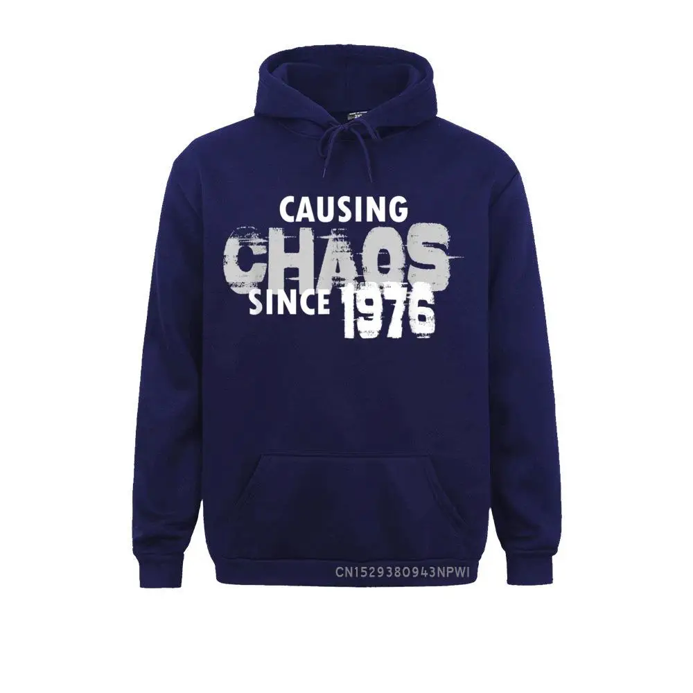 Causando caos desde 1976 pulôver engraçado 43rd aniversário hoodie normal hoodies inverno masculino camisolas roupas de impressão especial