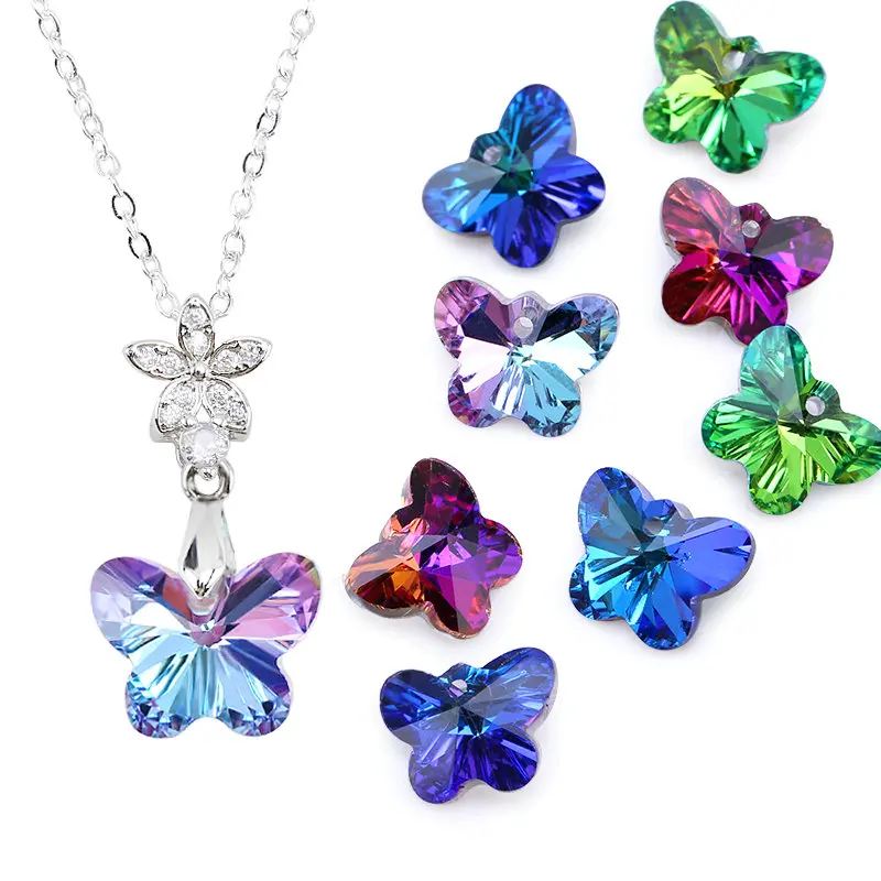 14mm 6754 Butterfly Pendant Beads Glass Butterfly Charms Gems Crystal for Women Jewelery Making Earring Necklace DIY 12pcs/lot