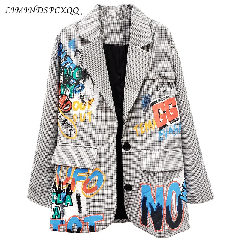 Chaqueta de estilo británico con Graffiti Sense para mujer, traje de diseño de otoño coreano, informal, holgada, estilo puerto