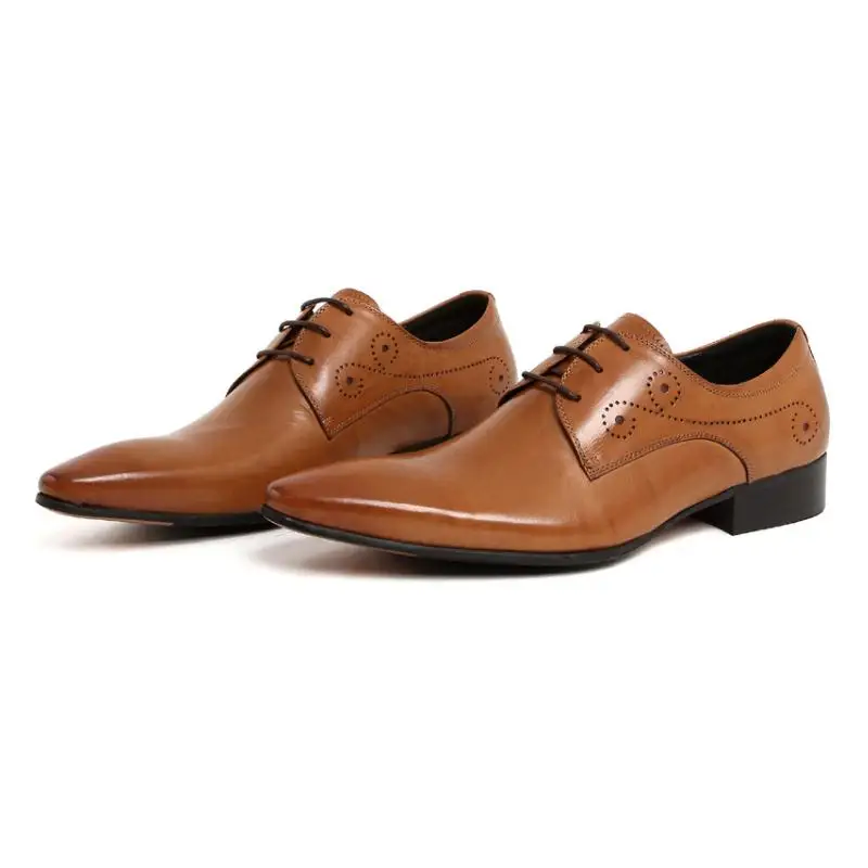 

Pointed Toe Carving Genuine Leather Dress Men Shoes Mens Wedding Shoes Quality Cow Leather Business Office Work Career Man Shoes