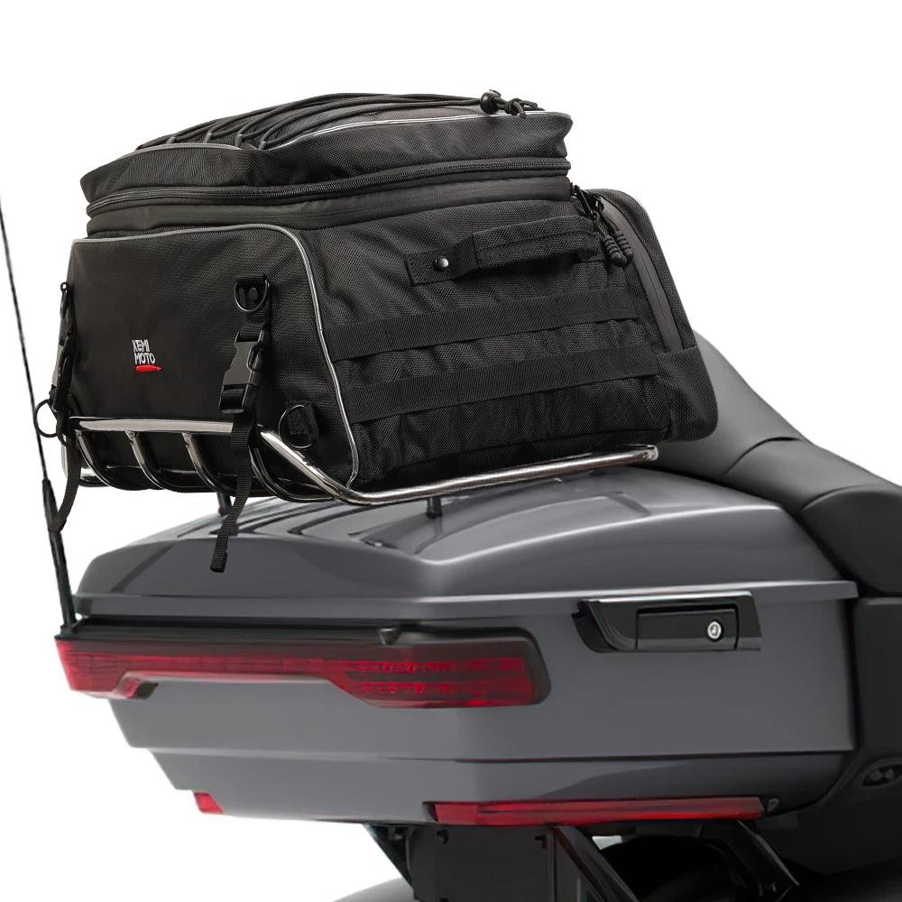 Tail Bag Motorcycle Luggage Tour-Pack Rack Bag Collapsible Trunk Bags with Bar Straps Waterproof Touring for Road King Street